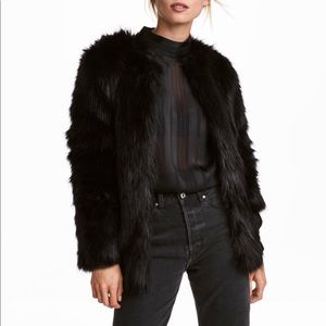 Black faux fur coat